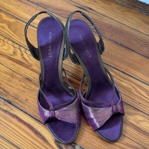 Nine West Tarissa Purple Satin Bow Slingback Sandals